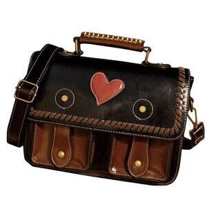 Romantic Love Heart Bag Black Brown Satchel Crossbody Top Handle Cute Indie